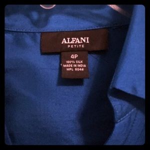 Alfani Petite 100% Silk blouse in teal blue